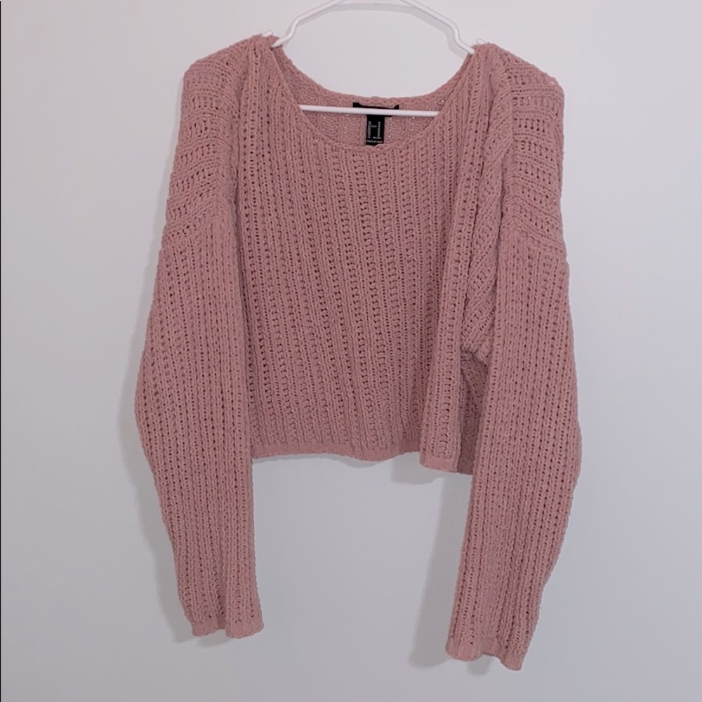 Light pink, knitted, and cropped sweater